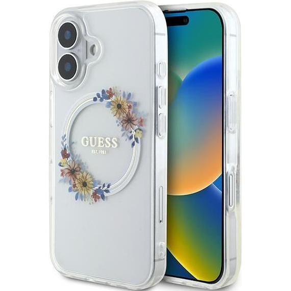 Guess GUHMP16MHFWFCT iPhone 16 Plus 6.7" przeźroczysty/transparent hardcase IML Flowers Wreath MagSa (Apple iPhone 16 Pl...
