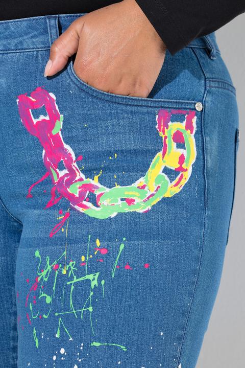 Image du produit Angel of Style Jean Skinny, coupe Slim Fit, aspect usé et imprimés fluo (50)