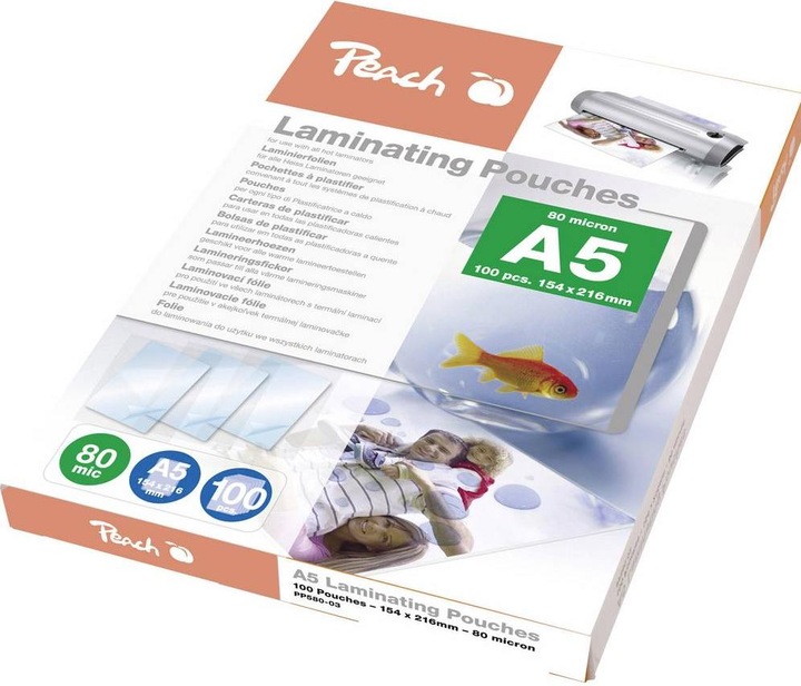 Actual product image Peach Laminating foil A5, 80 µm, 100 pieces, glossy (A5, 100 Piece, 80 µm)