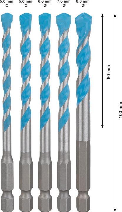 Produktbild Bosch Professional Zubehör EXPERT HEX-9 MultiConstruction Bohrer-Set, 5,5/6/6/7/8 mm, 5-tlg. (5.5, 6, 7, 8 mm)
