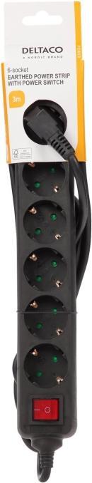 Produktbild Deltaco GT-0661 power extension 6 AC outlet(s) Indoor Black (6x, CEE 7/3, CEE 7/7, 3 m)