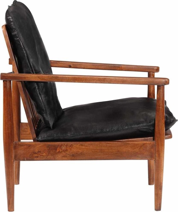 Productafbeelding VidaXL Fauteuil zwart echt leer en massief hout acacia, kleur