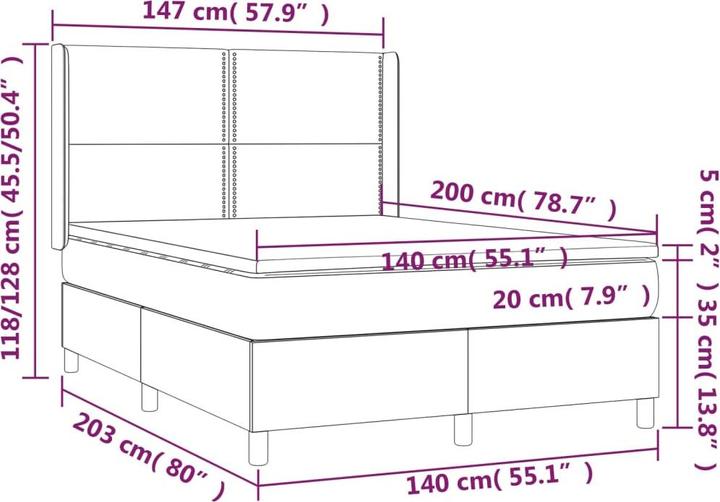 Produktbild vidaXL Boxspringbett (140 x 200 cm)