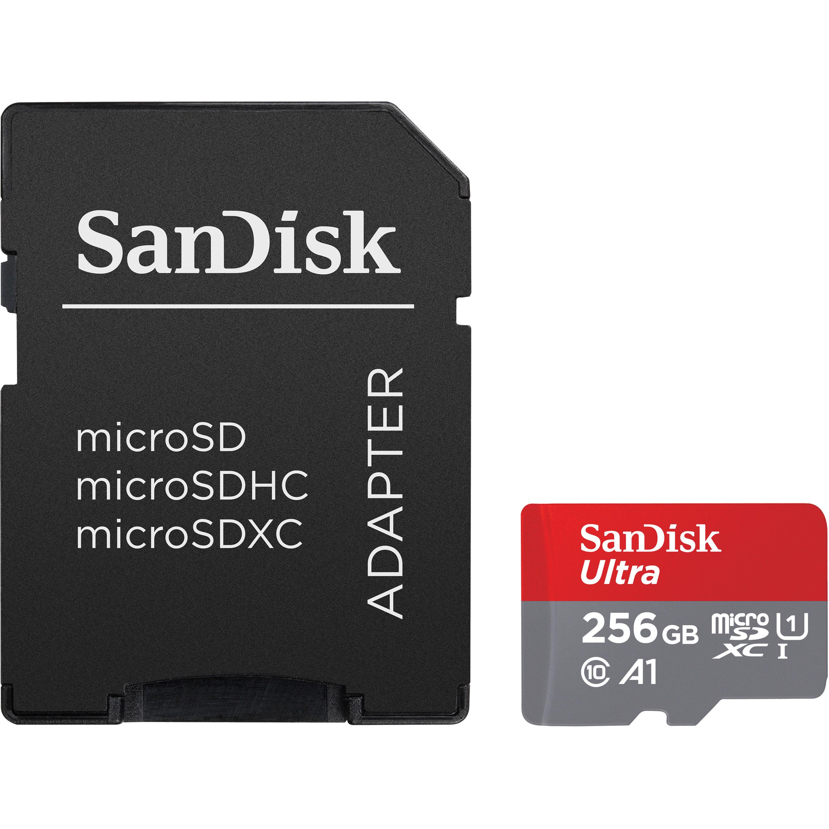 Sandisk Rosso/Grigio Ultra Mit Adapter (256 Gb, Microsdxc, U1, Uhs-I), Scheda Di Memoria,