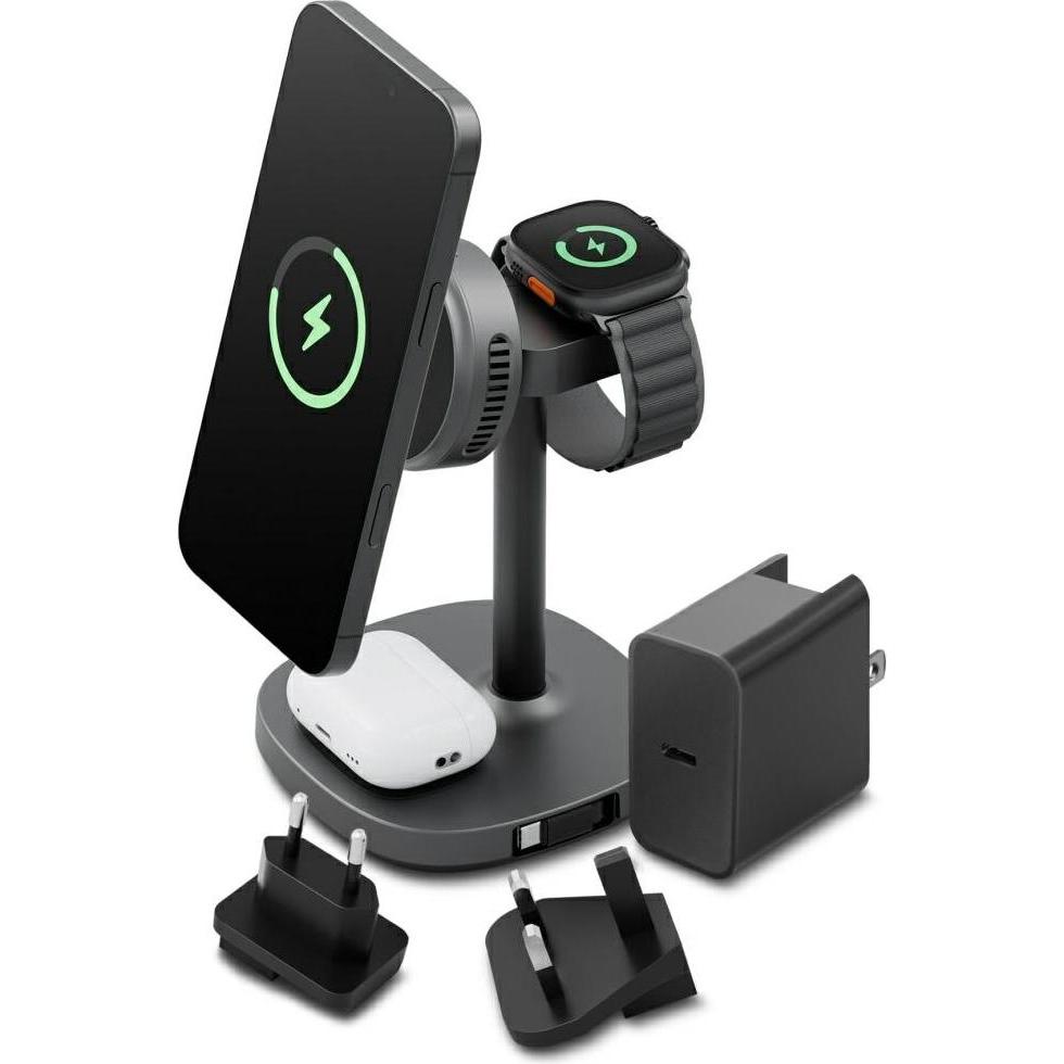 Energea Charging station MagArctic Stand 4in1 Qi2 with cooling, cable and 65W charger gunmetal, Caricabatteria senza fili, Grigio