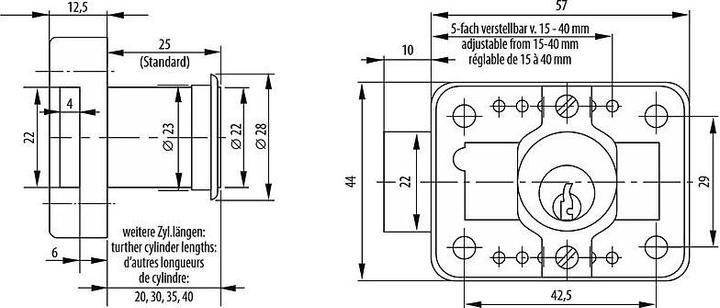 Productafbeelding Burg Wächter MZ 23 cilindrisch kastslot slot Z 2, lengte 25 mm, gepolijst messing