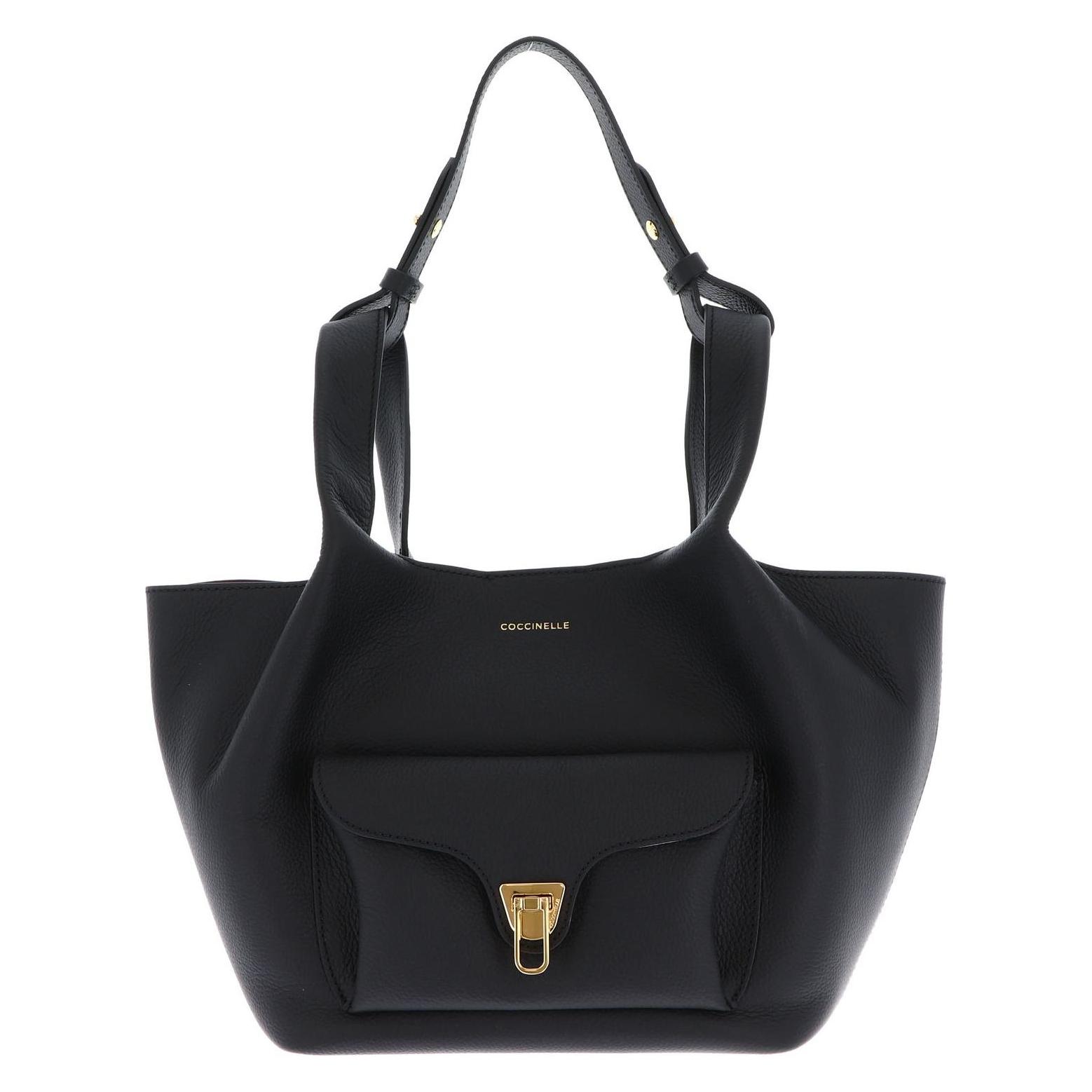 Coccinelle, Damen, Handtasche, Beat Shopping Double Grainy Leather Handbag, Schwarz