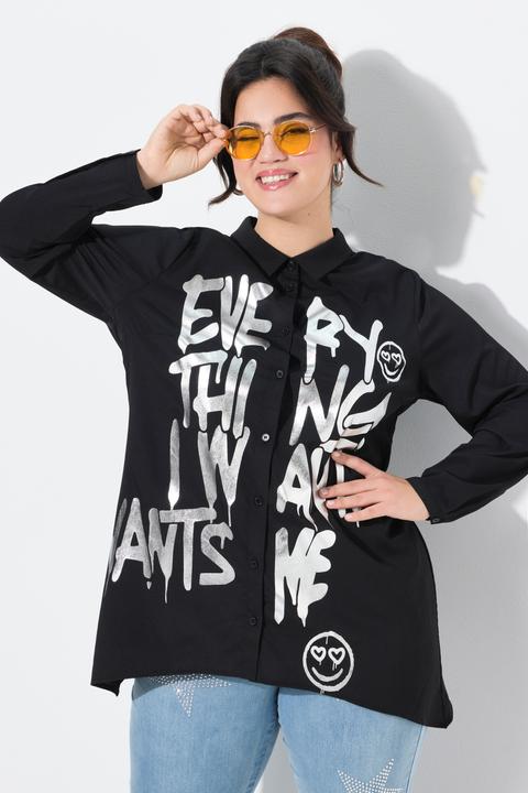 Actual product image Angel of Style Bluse, A-Linie, Metallic-Schriftzug, Zipfelsaum (52)