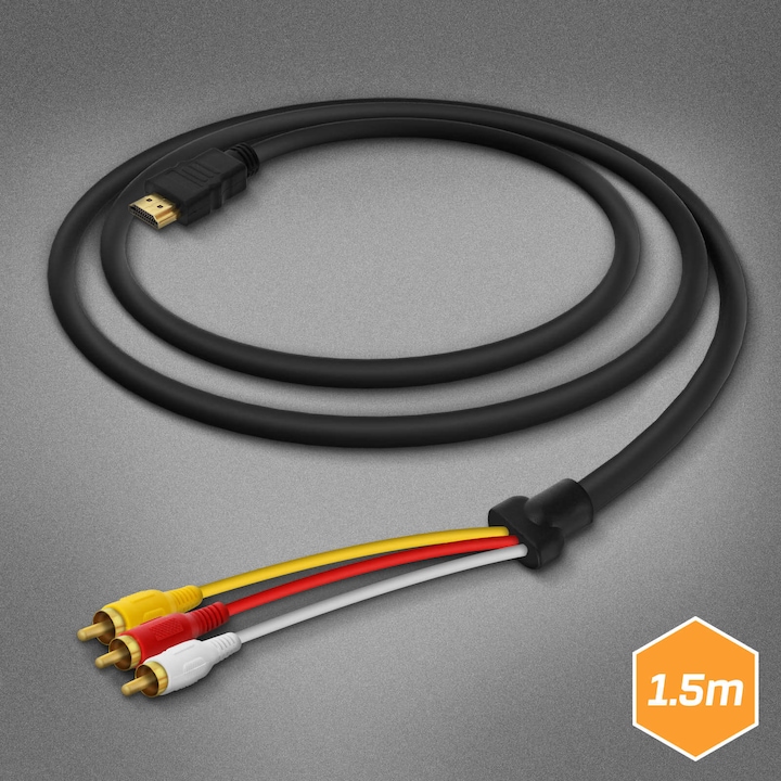 Immagine prodotto LinQ Cavo video da HDMI a 3x RCA maschio di - Nero (1.50 m)