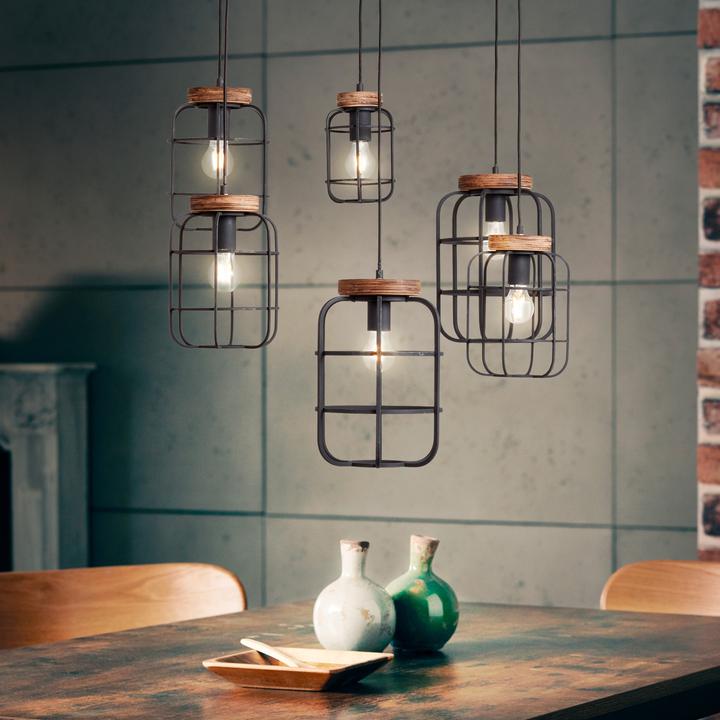 Productafbeelding Brilliant Gwen Hanglamp 6flg zwart staal/hout (E27)