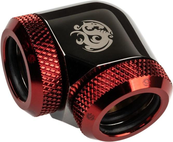 Productafbeelding Bitspower Adapter 90 graden 14mm AD hardtube naar 14mm AD hardtube - zwart glanzend/rood