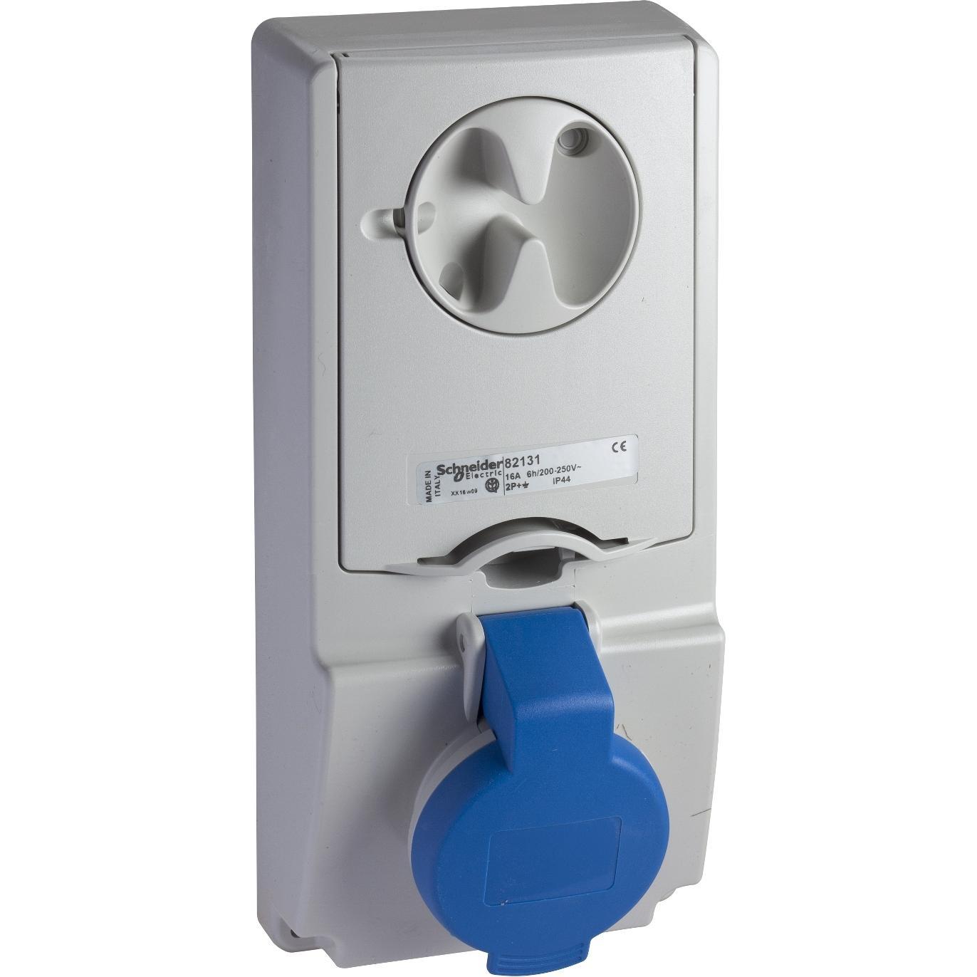 Schneider Electric SE 82142 Anbausteckdose Verrieg. Ip44 32A 230V 3P, Steckdose, Blau