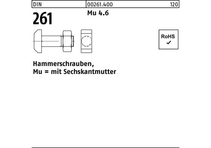 Image du produit Vis à tête rectangulaire à angles abattu DIN 261 m.Sechskantmutter x