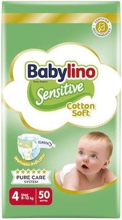 Image du produit Babylino Sensitive Cotton Soft Baby Diaper No4 8-13 Kg Value Pack 50 Pieces (Taille 4, 50 pièce(s))
