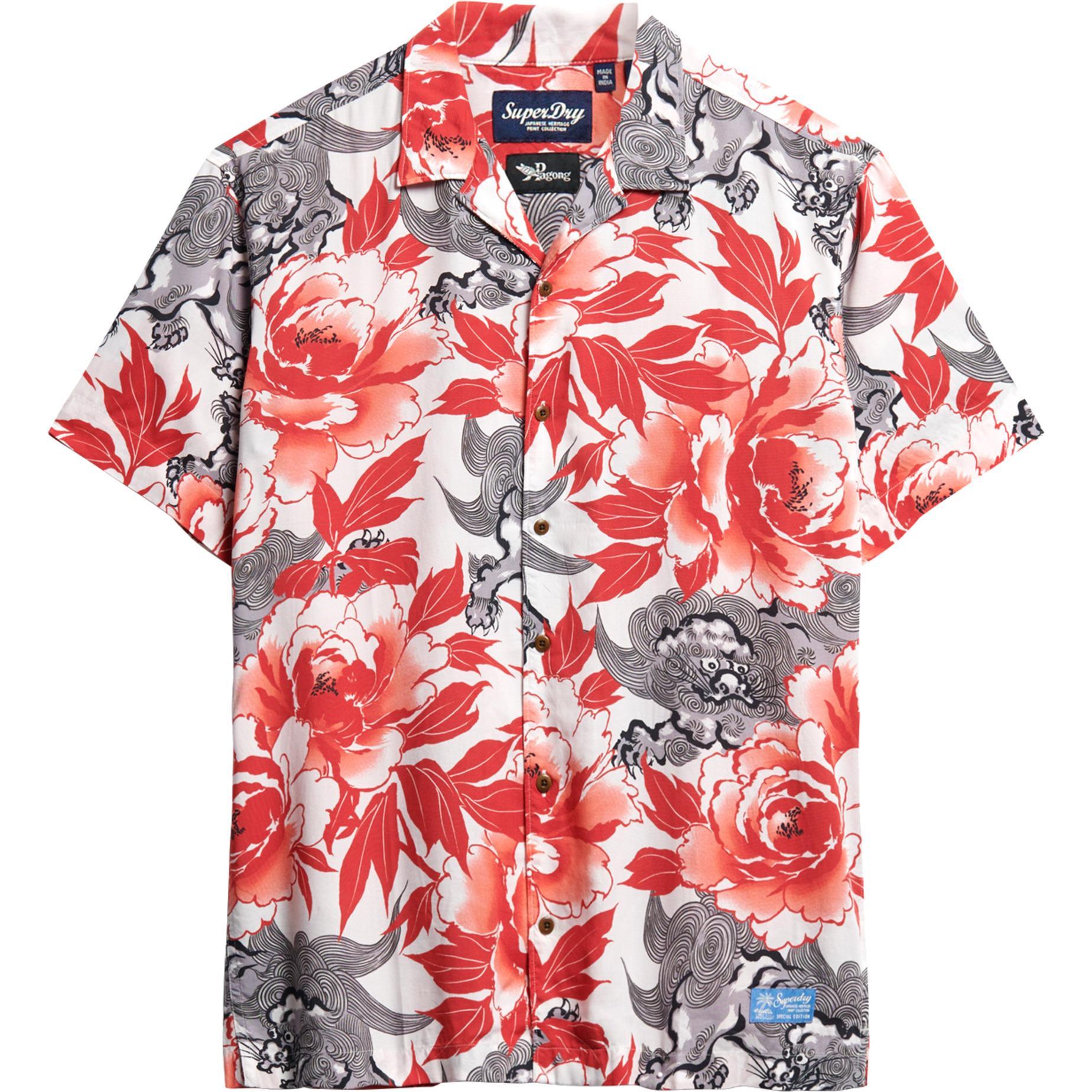 Superdry, Herren, Hemd, hemd hawaiian resort, Rot, (L)