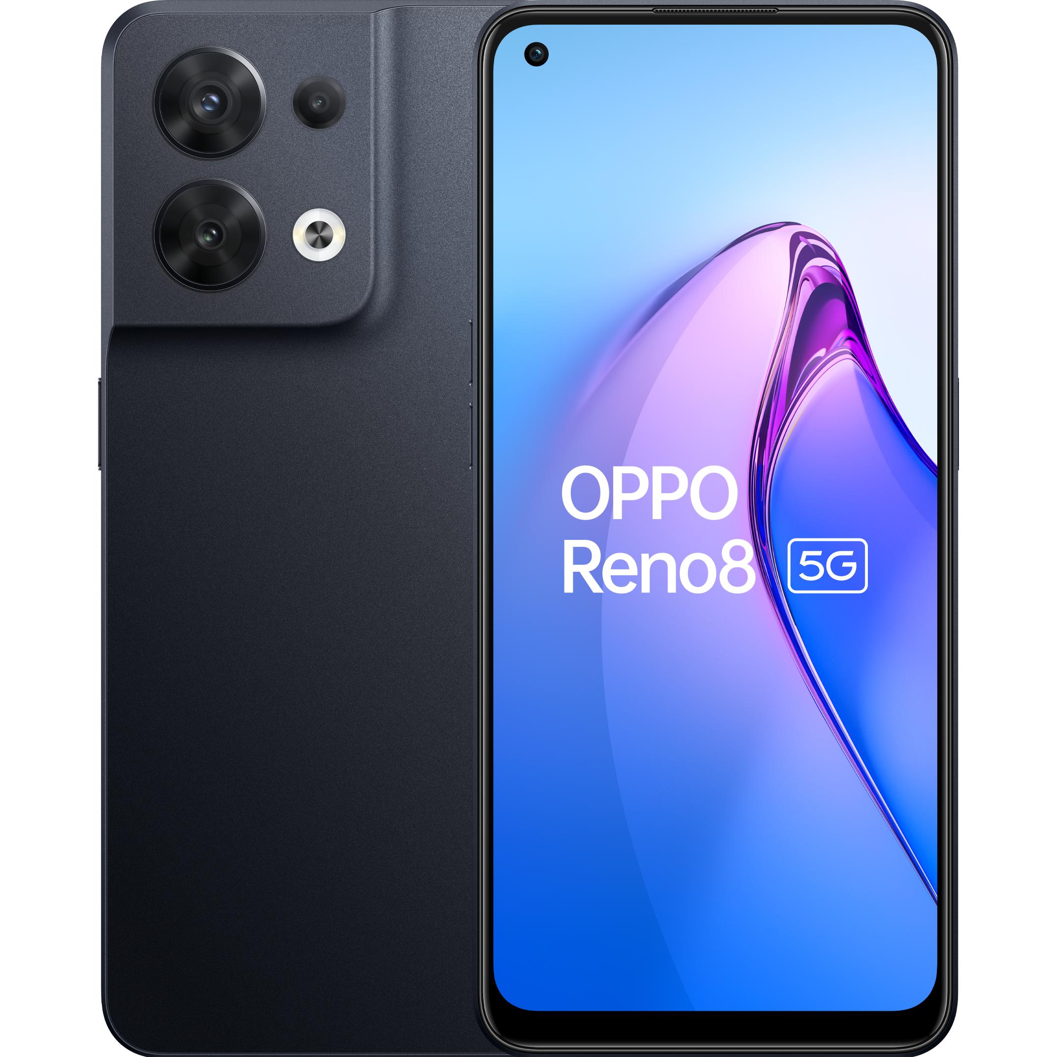 OPPO Reno 8 (256 GB, Shimmer Black, 6.43", Dual SIM, 5G), Smartphone, Schwarz