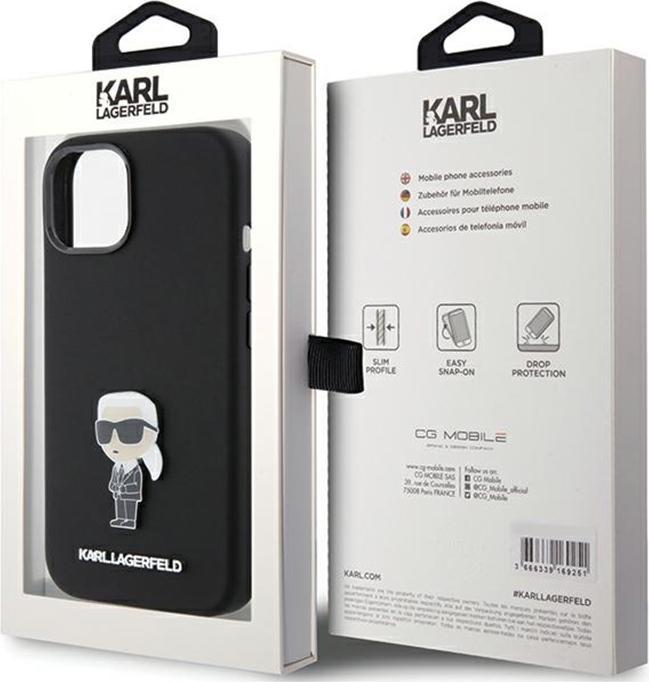 Actual product image Karl Lagerfeld KLHCP15SSMHKNPK iPhone 15 6.1" czarny/black Silicone Ikonik Metal Pin (Apple iPhone 15)
