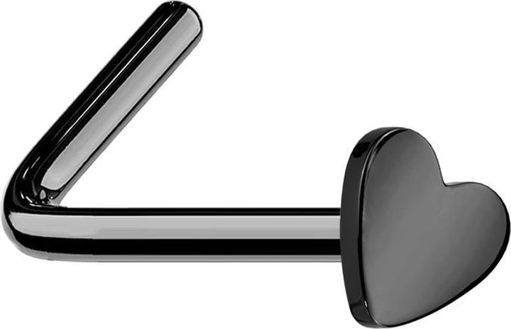 Actual product image Star Piercing Nose stud angled black with heart (Titanium, without brass)