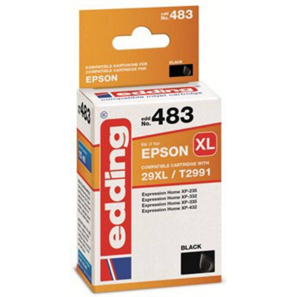 Edding, Druckerpatrone, Tintenpatrone ersetzt Epson T29XL (T2991) Kompatibel einzeln Schwarz EDD-483 18-483 (BK)
