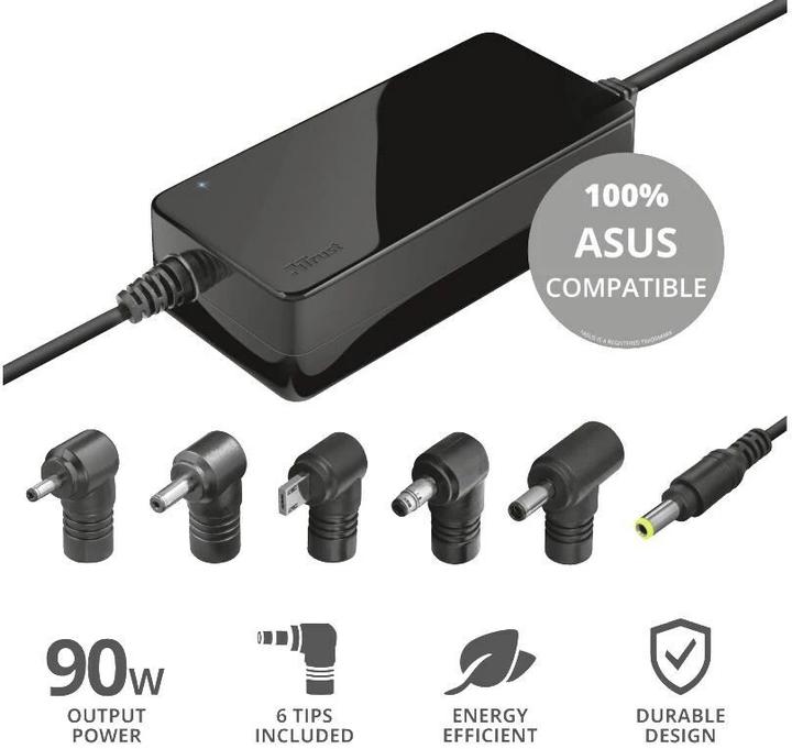 Image du produit Trust Alimentation électrique 90 W Maxo pour ordinateurs portables Asus (90 W)
