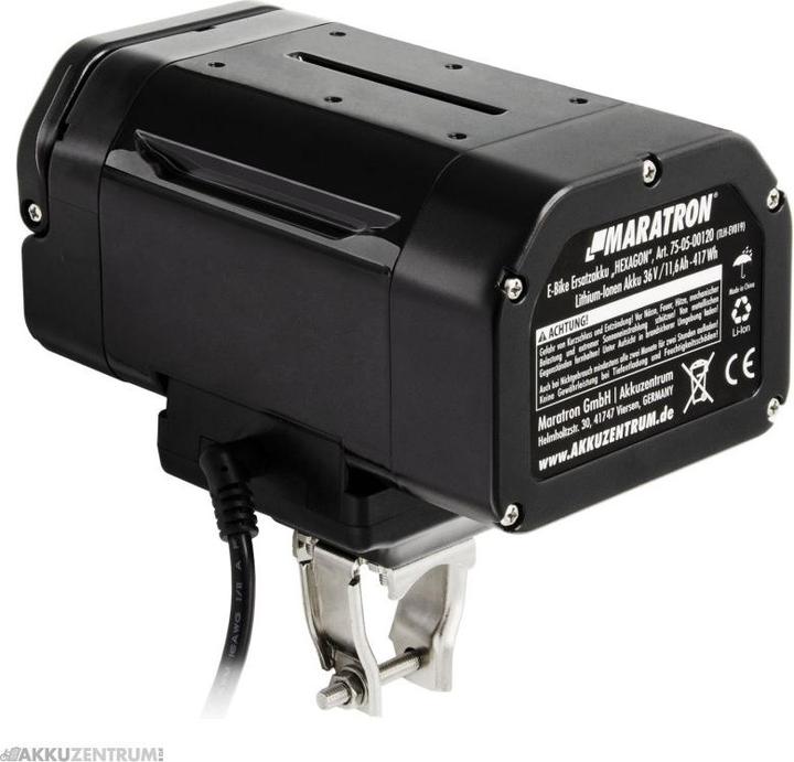 Actual product image Maratron E-Bike Akku Sattelstützenakku "Hexagon" – 36V / 11,6Ah - Sattelstütze (418 Wh, E-bike battery cover)