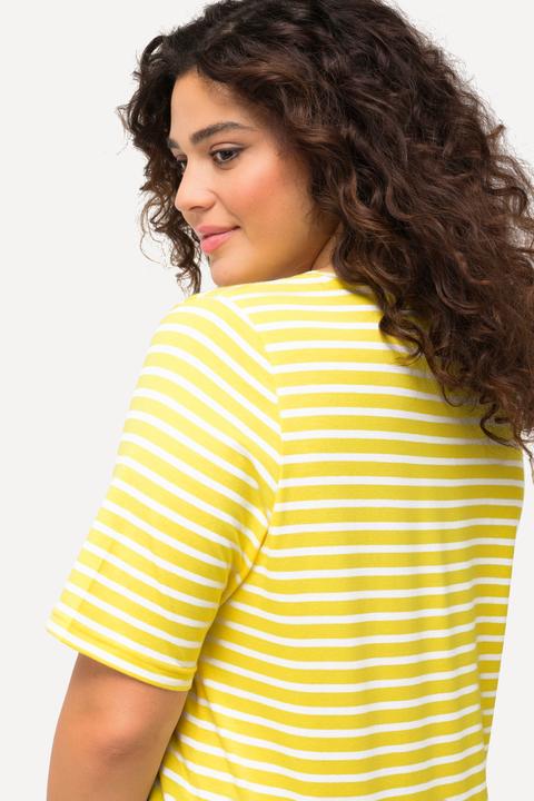 Image du produit Ulla Popken T-shirt à rayures, manches courtes. Cordon de serrage à la base et col V (42, 44)