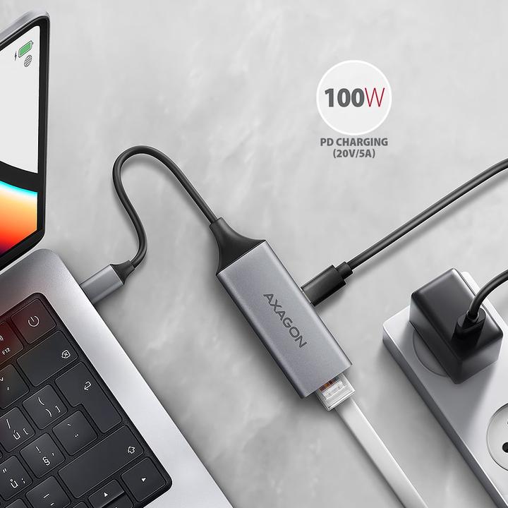 Produktbild Axagon ADE-TXPD, USB-C 3.2 Gen 1 - Gigabit Ethernet síťová karta, Asix AX88179, PD, auto instal (USB-C, RJ45 (1x))