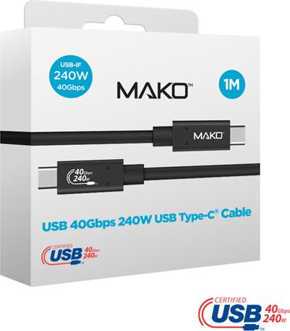 Actual product image Mako USB-C 4.0 beidseitig, 1.0m 240W schwarz (1 m, USB 4.0, 240 W)