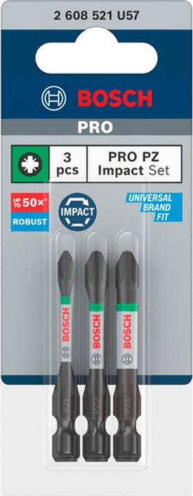 Produktbild Bosch Professional Zubehör PRO Pozidriv Impact Bit, PZ1, PZ2, PZ3, 55 mm, 3-tlg. (Kreuz Pozidriv PZ)