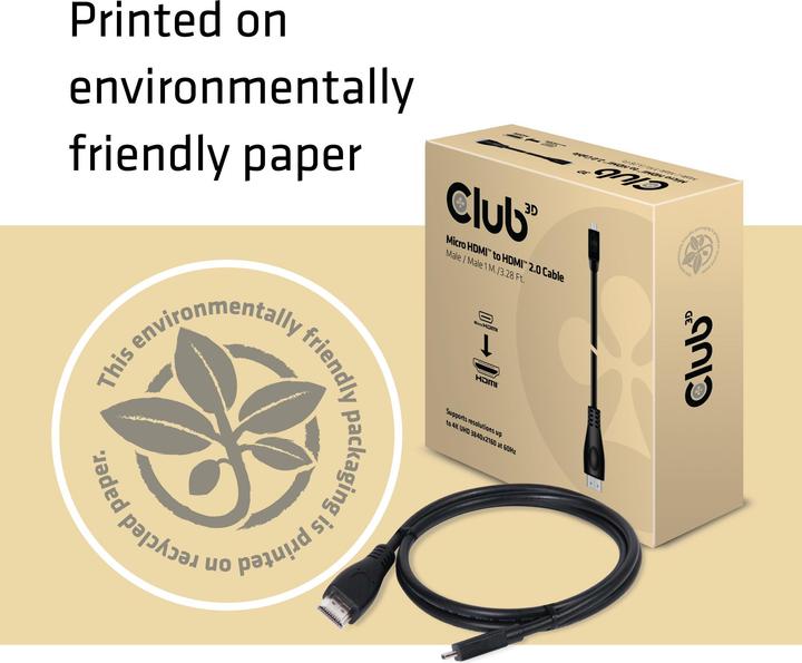 Produktbild Club 3D micro HDMI (Typ D) — HDMI (Typ A) (1 m, HDMI, 2.0)