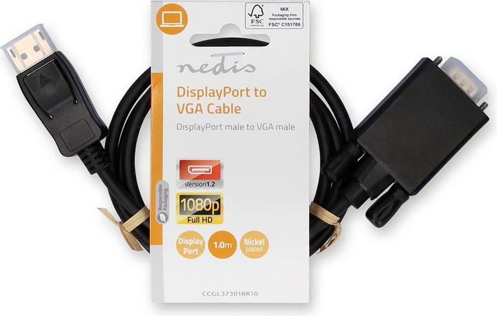 Actual product image Nedis VGA cable | DisplayPort plug | VGA plug | Nickel-plated | Maximum resolution: 1080p | 1.00 (1 m, VGA, 1.1)