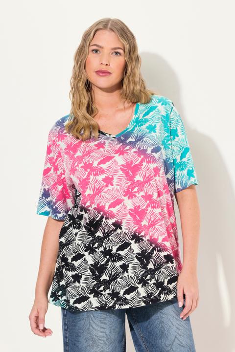Immagine prodotto Ulla Popken T-shirt con palme, gradiente, scollo a V e mezze maniche (46, 48)