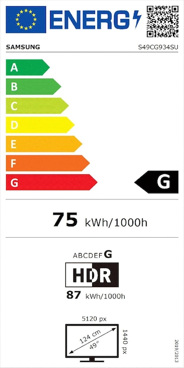 Label énergétique Samsung Odyssey OLED G9 - G93SC (5120 x 1440 pixels, 49")