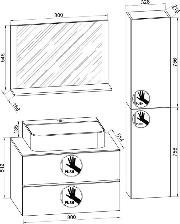 Immagine prodotto VCM Lavabo 4 pezzi Lavabo Cassetto Lendas