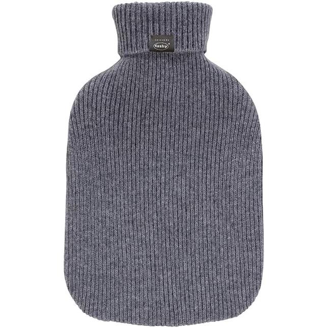 Fashy, Borsa dell’acqua calda, Warmwaterkruik met hoogwaardige gebreide hoes van kasjmier grijs 20 l (2 l, Fiaschetta da letto con coperchio)