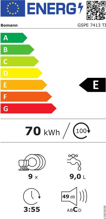 Label énergétique Bomann Lave-vaisselle GSPE 7413