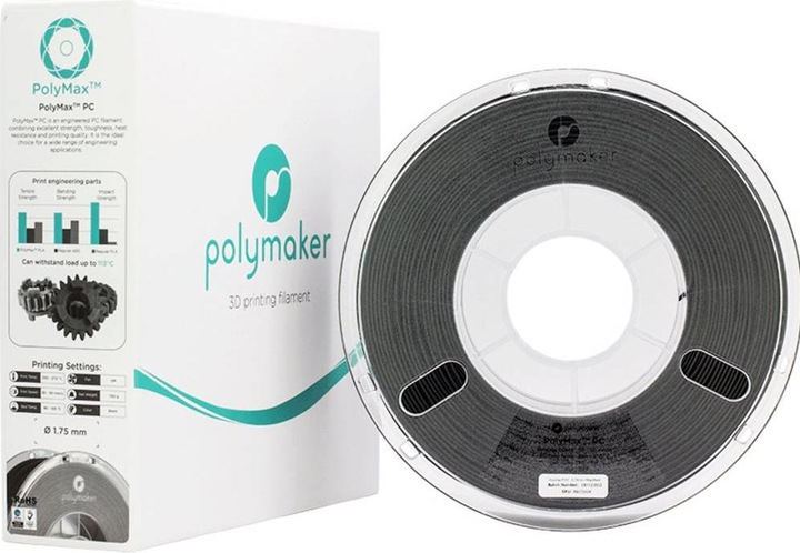 Immagine prodotto Polymaker PC02001 Polymax Tough Filament PC (Policarbonato) alta rigidità, colpo (Carbonio, 1.75 mm, 750 g, Nero)