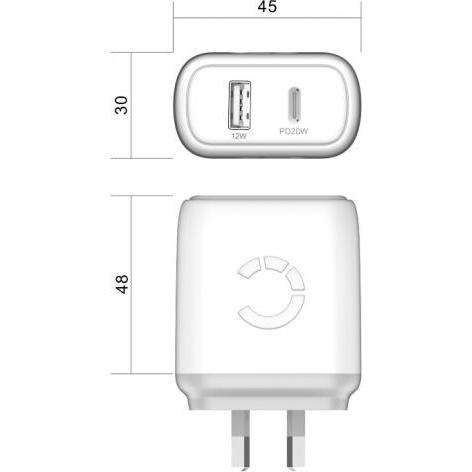 Thumbnail - Cygnett PowerPlus 32W USB-C PD Dual Port Wall Charger - EU White (32 W), USB Ladegerät, Weiss