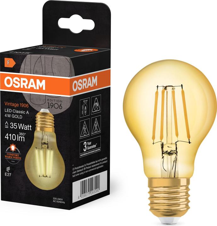 Produktbild Osram Vintage 1906 Led Classic A (E27, 4 W, 410 lm, 1 x, F)