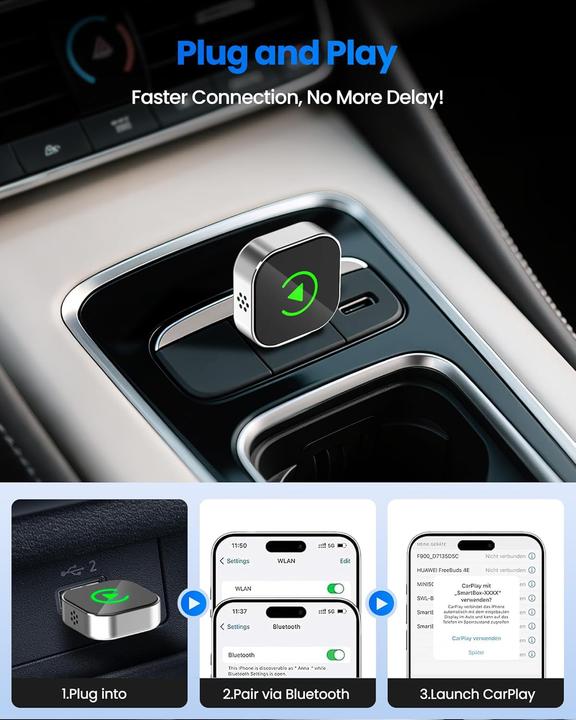 Produktbild Auinsky Kabelloser CarPlay Adapter mit Bluetooth 5.2