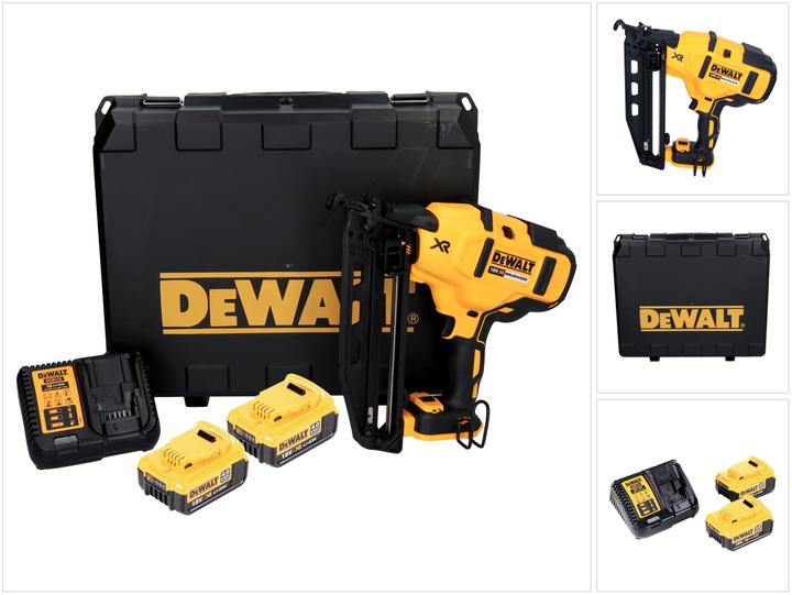 2x Dewalt DCB 182 18V 4 Ah battery, 1x DeWalt DCN 660 cordless nailer, 1x Dewalt DCB XR charger, 1x DeWalt case