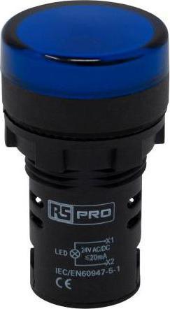 Actual product image RS PRO Indicator light 24V ac/dc blue, cut-out Ø 22mm LED panel mounting IP 65