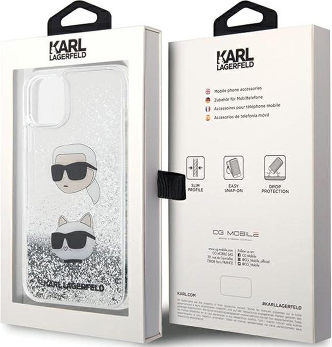 Immagine prodotto Karl Lagerfeld KLHCN61LDHKCNS Custodia rigida per iPhone 11 / Xr 6,1" srebrny/argento Liquid Glitter Karl & Chou (Apple iPhone 11)