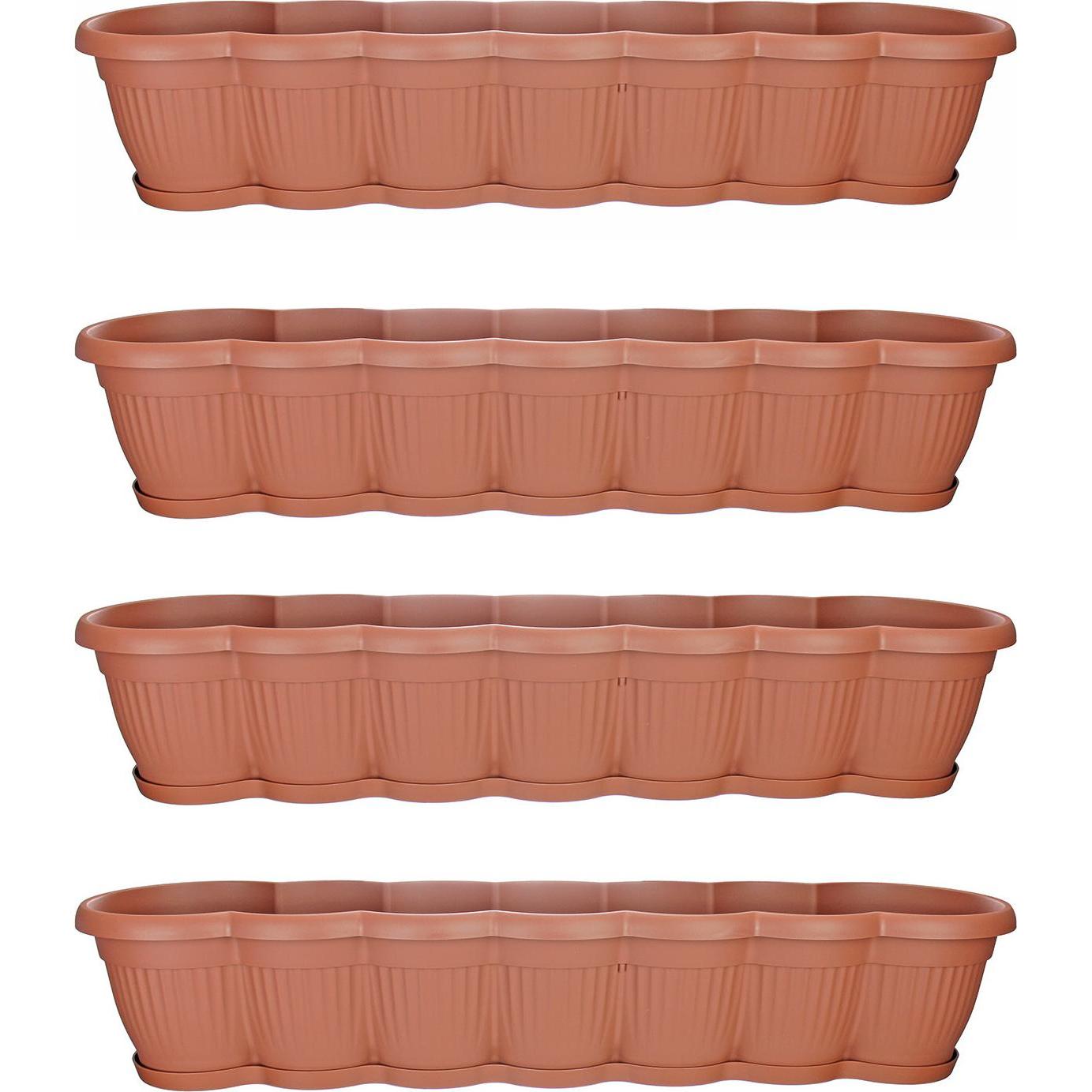 HTI-Living, Blumentopf, Blumenkasten mit Untersetzer 80 cm 4er Set Terracotta (17 cm)