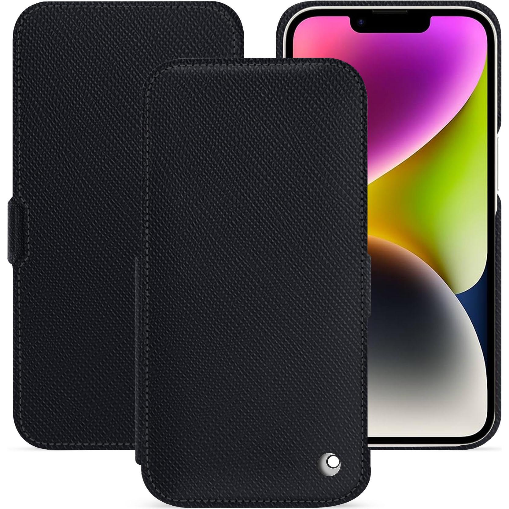 Noreve Lederschutzhülle horizontal (Apple iPhone 15 Plus), Smartphone Hülle, Schwarz