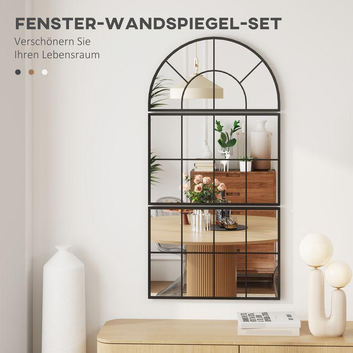 Immagine prodotto Swisshandel24 Wandspiegel dreiteilig, bogenförmiger Spiegel mit Metallrahmen Schwarz