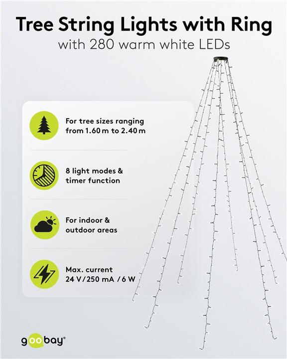 Image du produit Goobay 280 Manteau d'arbre LED avec anneau (7 m)