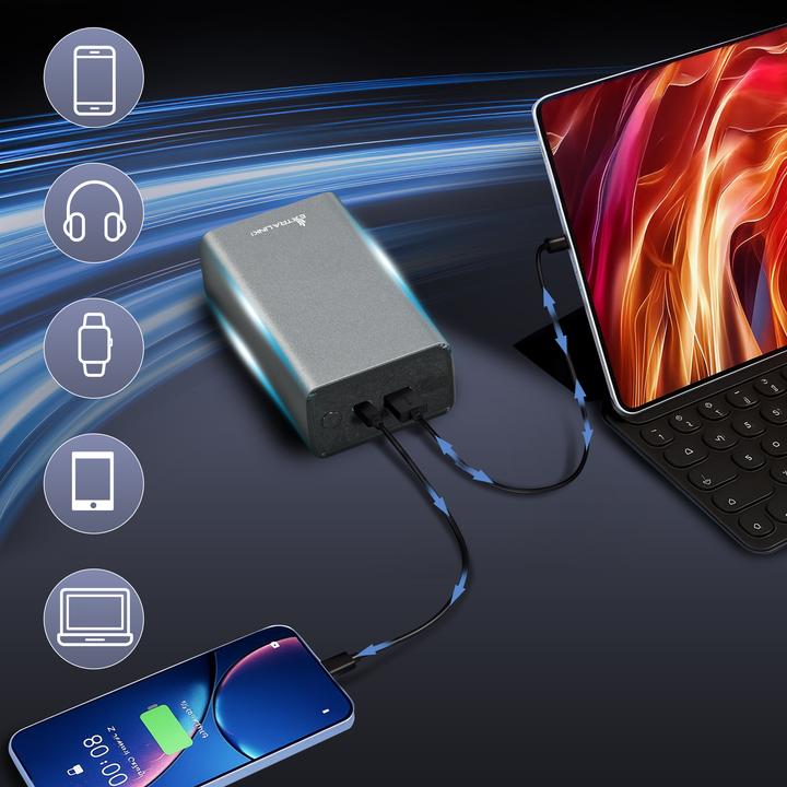 Actual product image Extralink EPB-127 30000mAh Srebrny | Powerbank | Power bank, 65W PD, USB-C (30000 mAh, 65 W, 111 Wh)