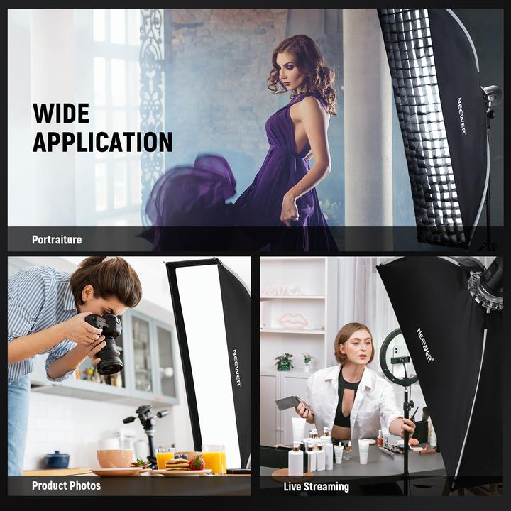 Actual product image Neewer 30x120cm Rectangular Nylon Alloy Quick Release Softbox with Grid