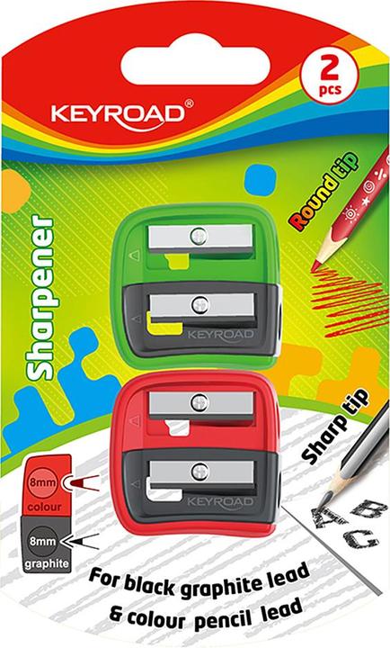 Actual product image Keyroad plastic sharpener, double, 2 pieces, blister, mix colours